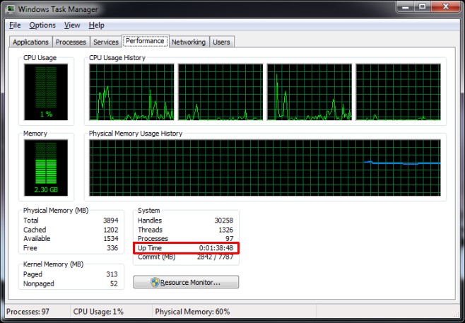 Windows-Task-Manager boot time